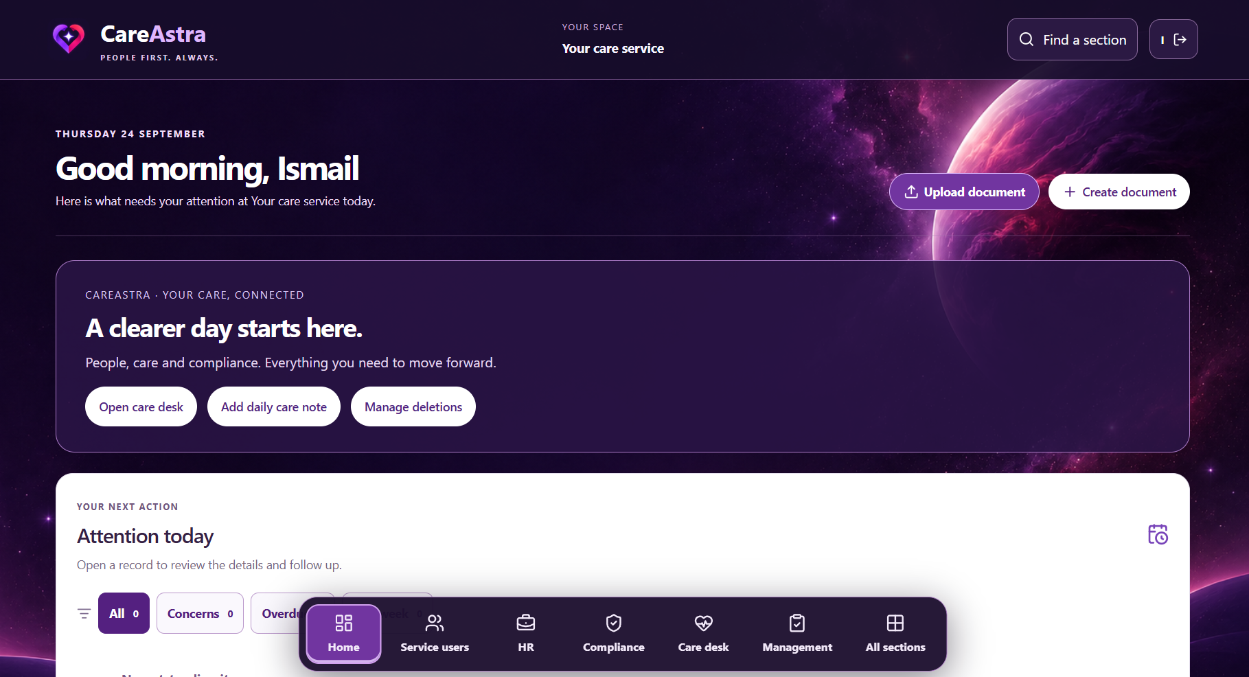 CareAstra care-service dashboard