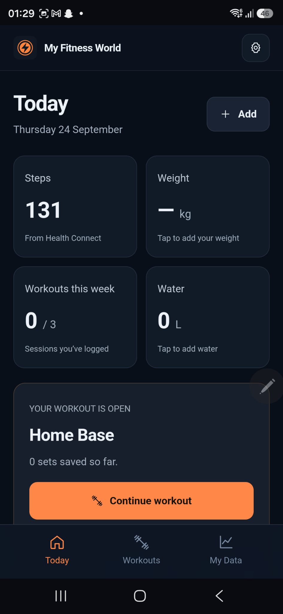 My Fitness World application screenshot