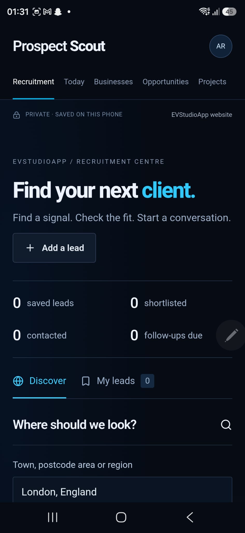 Prospect Scout application screenshot