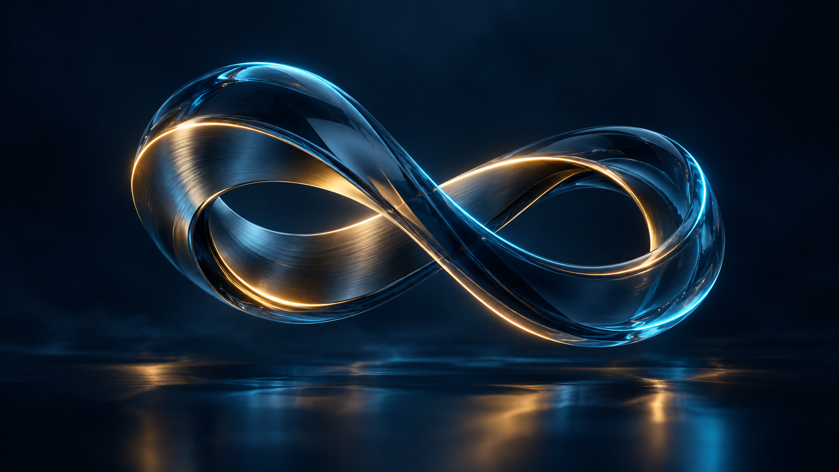Sculpted glass and metal loop illuminated in EV Studio cyan and gold